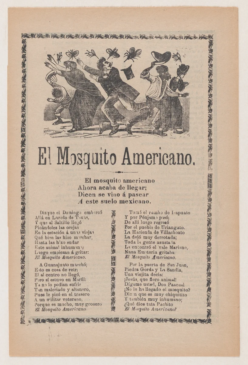 Broadsheet relating to the American Mosquito with verse critical of U.S. imperialism by José Guadalupe Posada, print, 1908