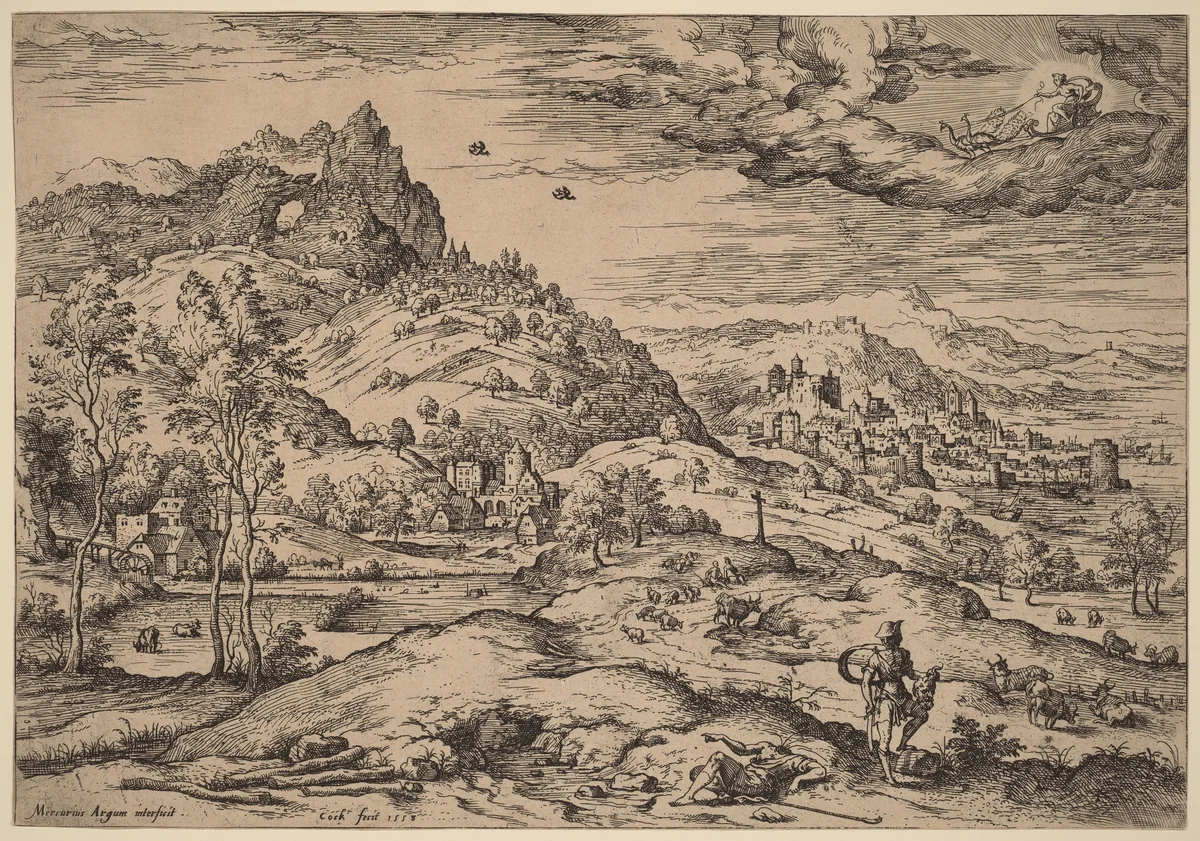 Mercury with the Head of Argus in His Hand by Hieronymus Cock, print, 1558