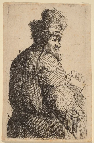 Old Man Seen from Behind, Profile to Right by Rembrandt van Rijn, print, 1631