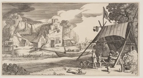 Tent with Country People, from Landscapes (Playsante Lantschappen) by Claes Jansz. Visscher II, print, 1641