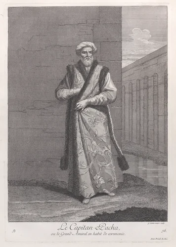 Le Capitan-Pacha, ou le Grand Amiral en habit de ceremonie, plate 36 from "Recueil de cent estampes représentent differentes nations du Levant" by Jean Baptiste Vanmour, print, 1714-1715