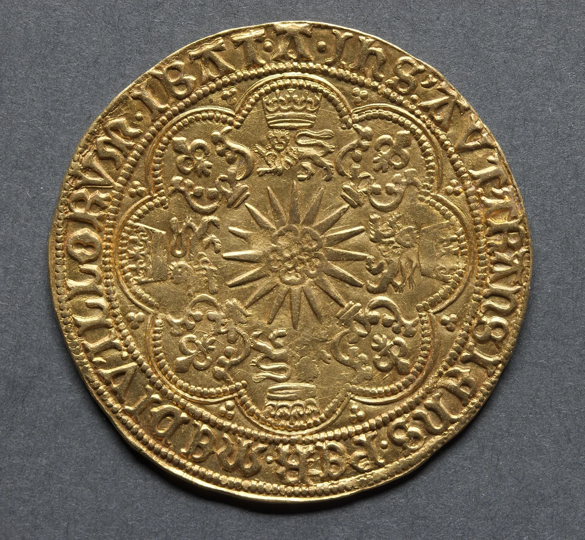 Ryal: Rose over Radiate Sun (reverse) by Unknown, metalwork, 1583-1585