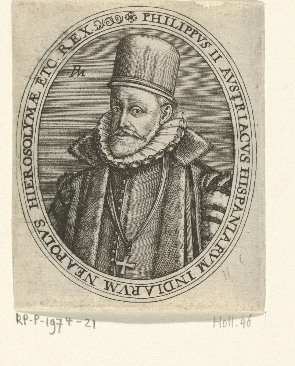 Portret van Filips II, koning van Spanje by Unknown, print, 1577-1591