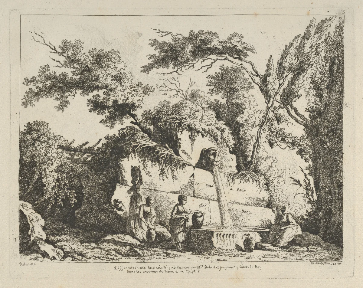 Titlepage from Differentes vues dessiné d'après nature... dans les environs de Rome et de Naples by Adélaide Allou, print, 1700-1799
