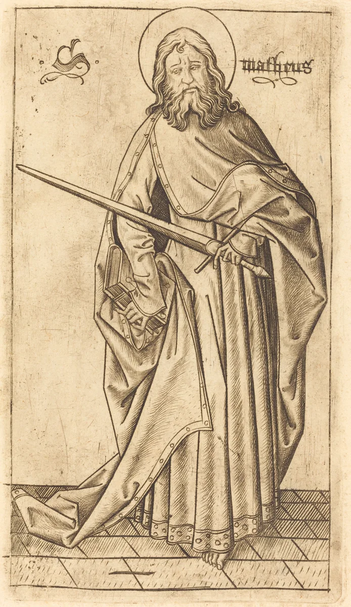 Saint Paul (?) or Saint Matthew (?) by Israhel van Meckenem, print, 1470-1480