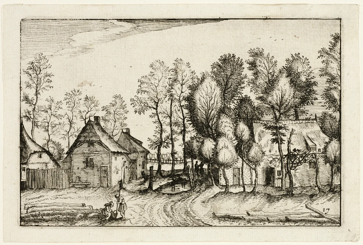 Landscape with Hewed Trees, plate seventeen after Pictures of Farms, Country Houses and Rustic Villages (Praediorum villarum et rusticarum casularum icones) by Claes Jansz Visscher, print, 1612