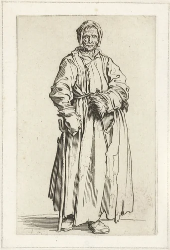 Bedelares met een mof en een stok by Jacques Callot, print, 1622-1623