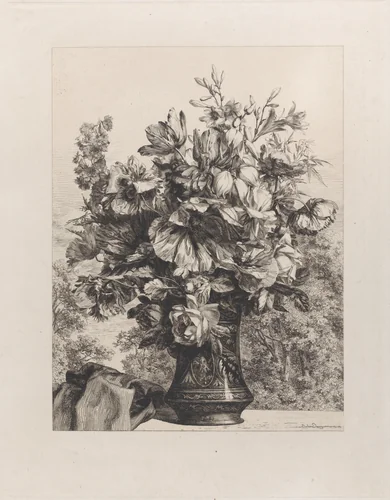Vase of Flowers by Jules Ferdinand Jacquemart, print, 1862