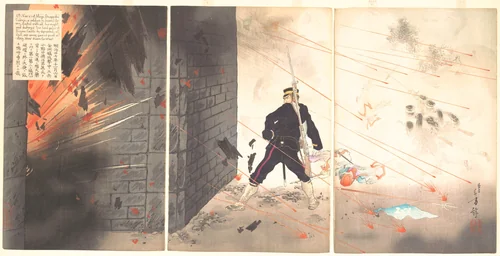 Onoguchi Tokuji during the Siege of Jinzhou Fortress by Mizuno Toshikata, print, 1895
