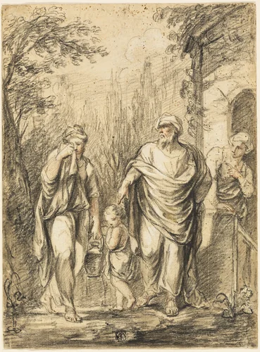 Abraham Casting out Hagar and Ishmael by Jean Pierre Antoine Tassaert, drawing, 1750-1788