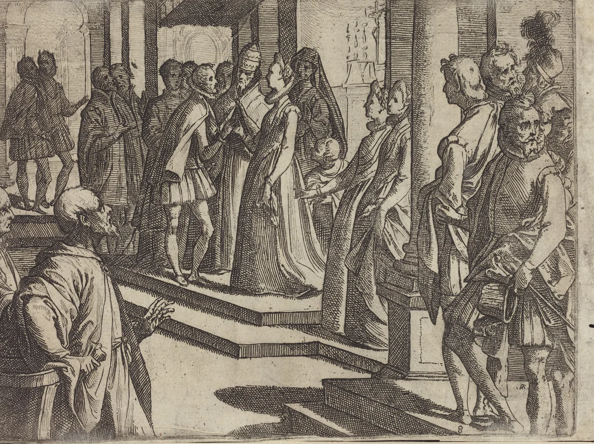 The Betrothal of Margaret of Austria to Philip III, King of Spain [verso] by Raffaello Schiaminossi, print, 1612