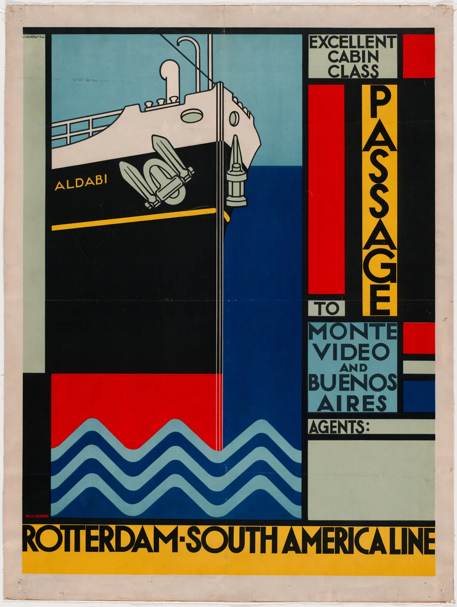Passage to Monte Video and Buenos Aires (Poster for Rotterdam-South America Line) by Willem Hendrik Gispen, design, 1927