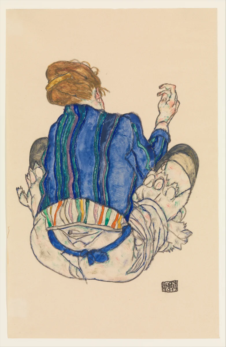 Seated Woman, Back View by Egon Schiele, drawing, 1917