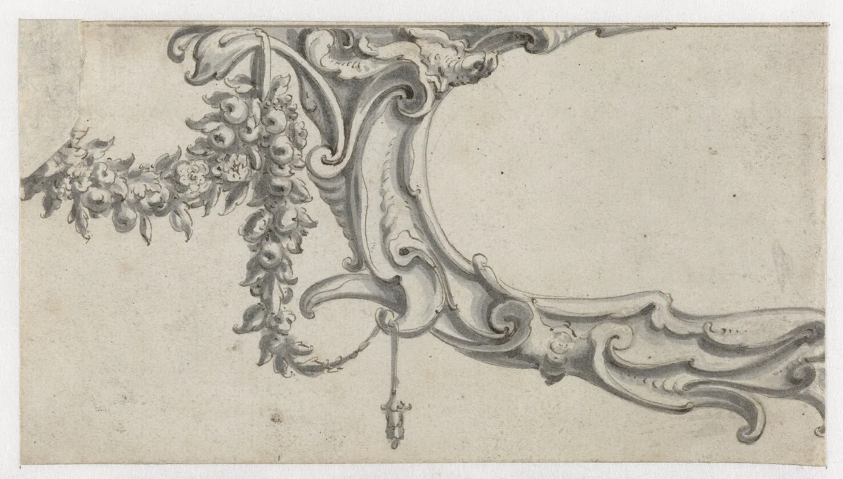 Fragment van een cartouche met een festoen by Pieter Jansz, drawing, 1630-1672