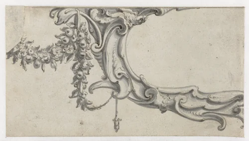 Fragment van een cartouche met een festoen by Pieter Jansz, drawing, 1630-1672
