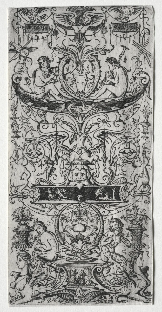 Ornament Panel Inscribed Victoria Augusta by Nicoletto da Modena, print, 1502-1512