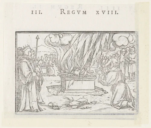 Offer van Elia door vuur verteerd by Hans Holbein, print, 1538