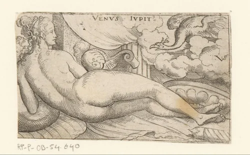Venus op bed by Unknown, print, 1524-1562