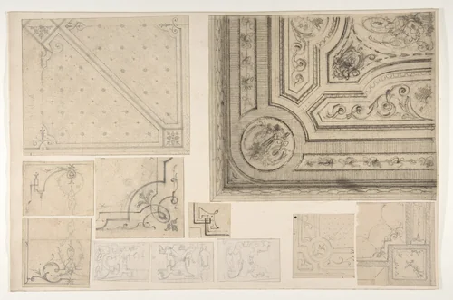 Eleven designs for the decoration of interiors by Jules-Edmond-Charles Lachaise, drawing, 1830-1897