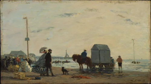 On the Beach at Trouville by Eugène Boudin, painting, 1863