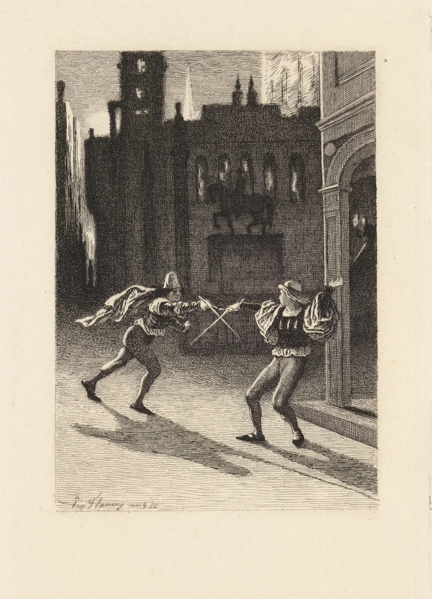 La Rouerie de Dame Simone, plate 7 from "The Decameron" by Léopold Flameng, print, 1868-1878