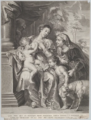 The Holy Family with Elizabeth and the infant Saint John the Baptist, the Virgin nursing the infant Christ by Jan Witdoeck, print, 1630-1647
