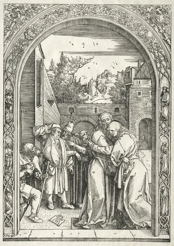 Life of the Virgin: Joachim and Anna Embracing under the Golden Gate by Albrecht Dürer, print, 1504-1505