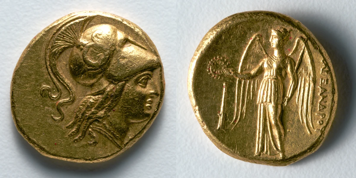 Stater: Head of Athena (obverse); Nike (reverse) by Unknown, metalwork, -325--312