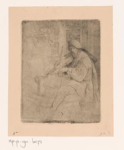 Muzikant speelt viool by Henri Leys, print, 1825-1869