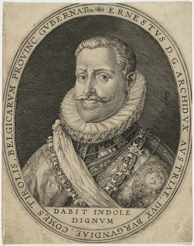 Ernest of Austria, Archduke, Governor of the Spanish Netherlands by Crispijn van de Passe I, print, 1565-1637