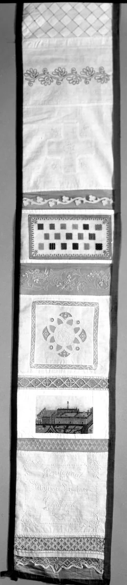Sampler by Maggie Curtain, textile, 1887