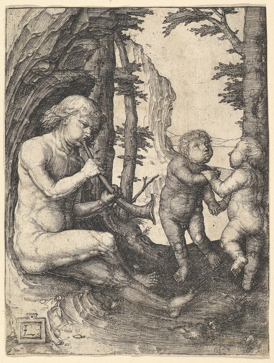 Boy with a Trumpet by Lucas van Leyden, print, 1502-1512