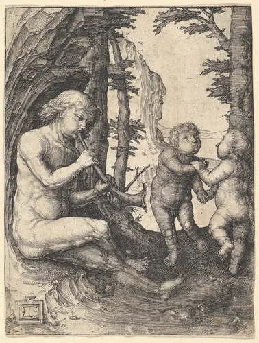 Boy with a Trumpet by Lucas van Leyden, print, 1502-1512