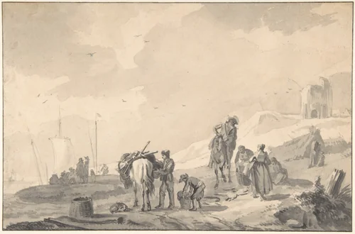 Landscape with Figures by Hendrick Verschuring, drawing, 1642-1690