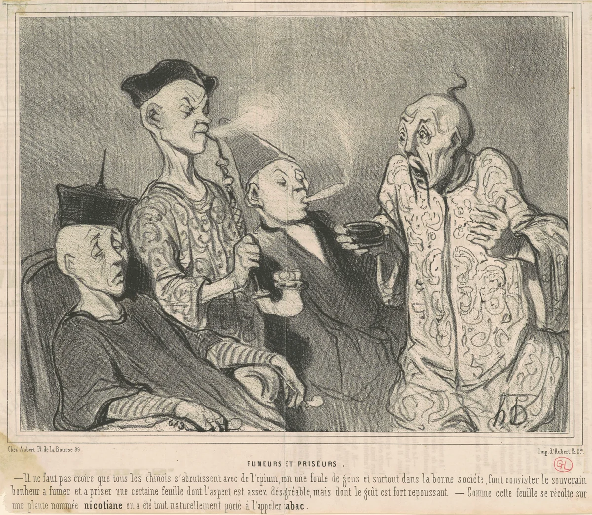 Fumeurs et priseurs by Honoré Daumier, print, 1844