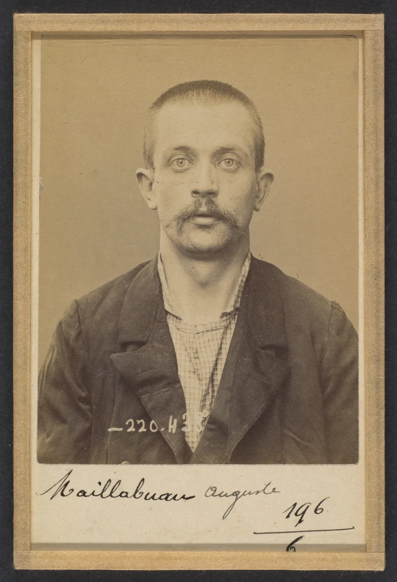 Maillabuau. Auguste, Léon. 30 ans, né le 23/8/93 à Paris Vle. Anarchiste. 2/7/94. by Alphonse Bertillon, photograph, 1894