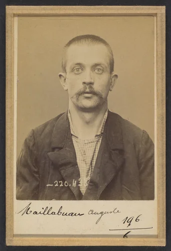 Maillabuau. Auguste, Léon. 30 ans, né le 23/8/93 à Paris Vle. Anarchiste. 2/7/94. by Alphonse Bertillon, photograph, 1894