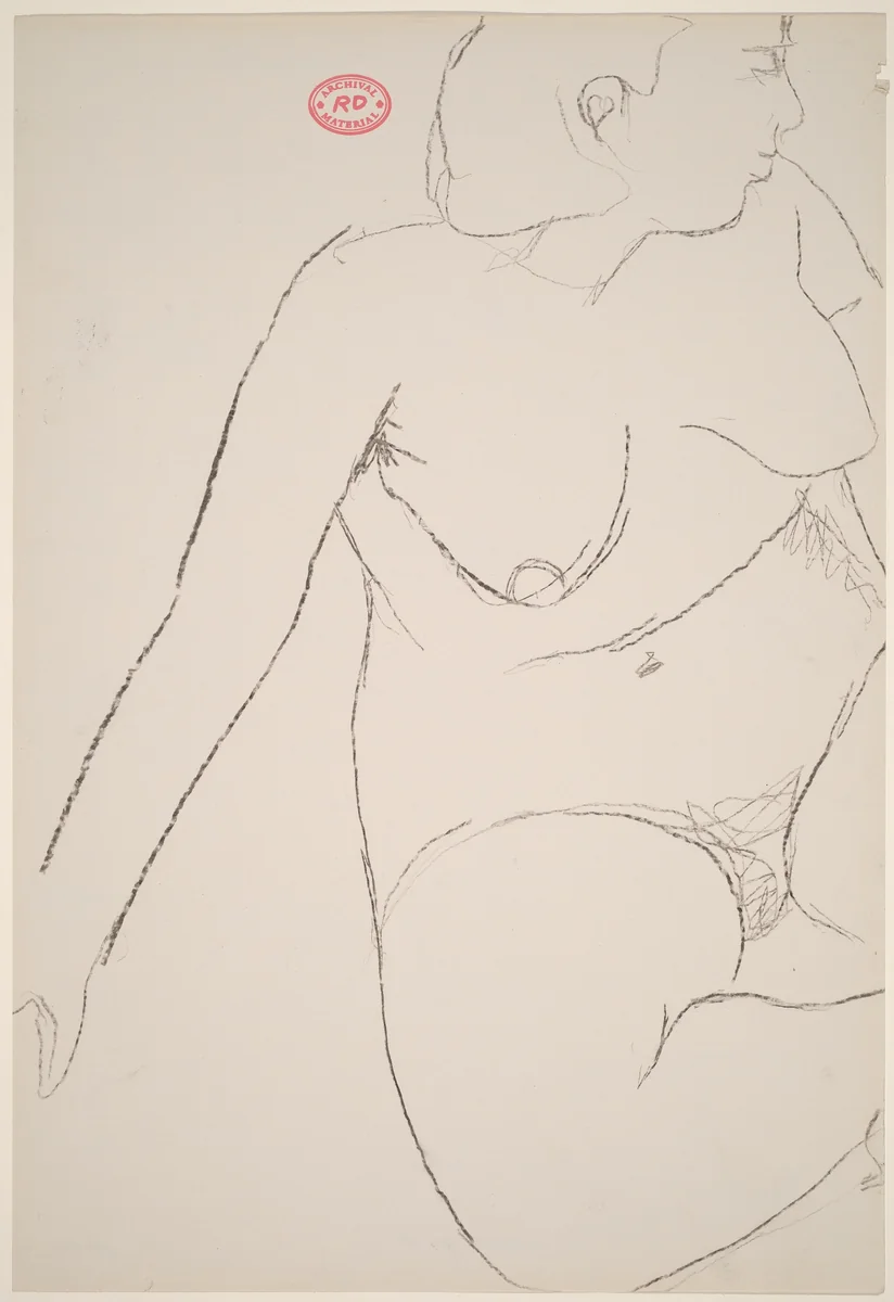 Untitled [seated female nude leaning on right arm and looking right] by Richard Diebenkorn, drawing, 1955-1967