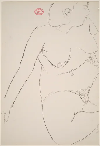 Untitled [seated female nude leaning on right arm and looking right] by Richard Diebenkorn, drawing, 1955-1967