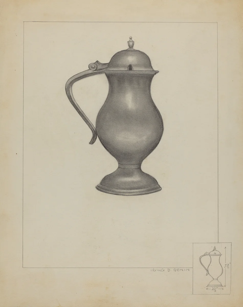 Pewter Pitcher by Irving D. Genin, index of american design, 1936