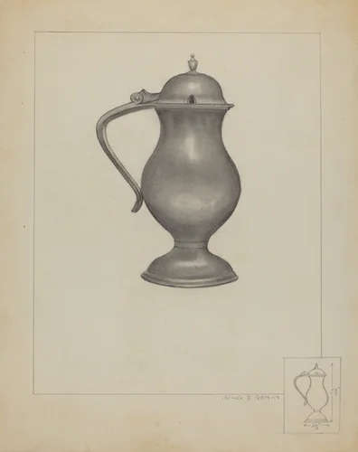 Pewter Pitcher by Irving D. Genin, index of american design, 1936