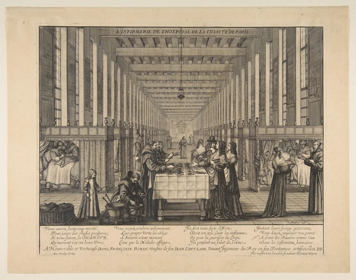 The Infirmary of the Hospital of Charity by Abraham Bosse, print, 1634-1644