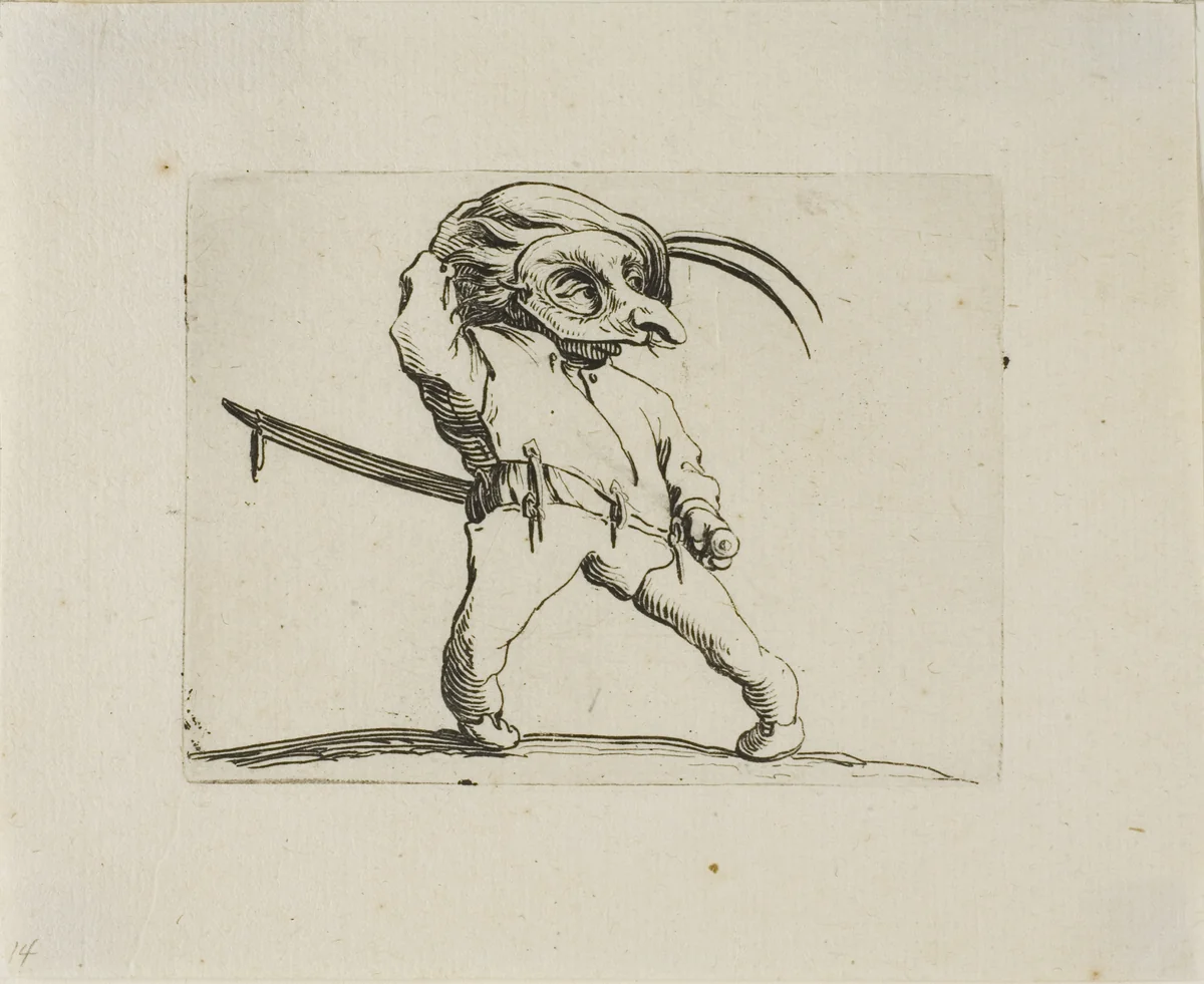 The Masked Man with Twisted Legs, from Varie Figure Gobbi by Jacques Callot, print, 1616