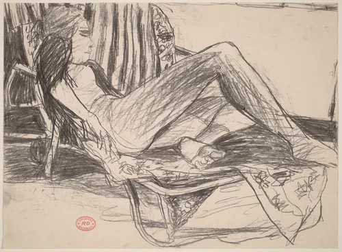 Untitled [female nude reclining on a lounge chair] by Richard Diebenkorn, drawing, 1955-1967