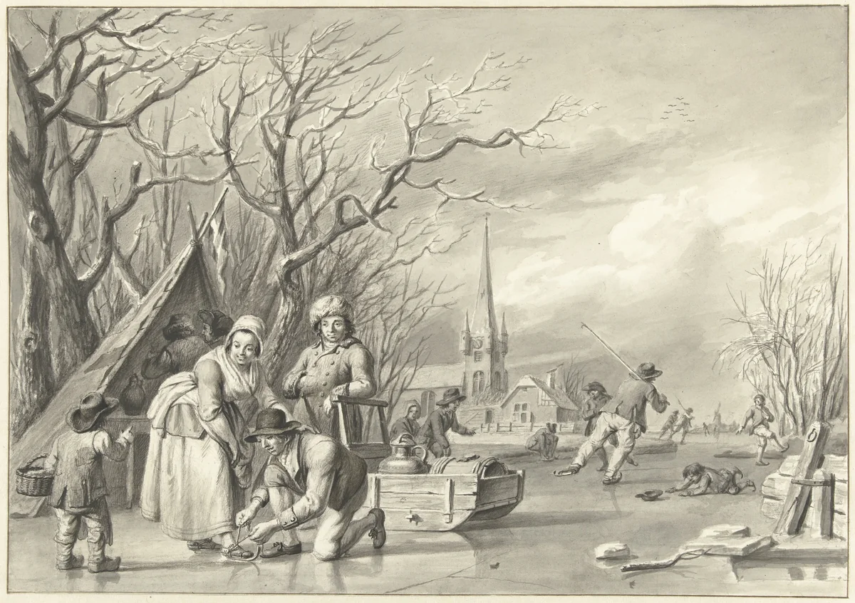 IJsvermaak by Albertus Jacobus Besters, drawing, 1757-1819