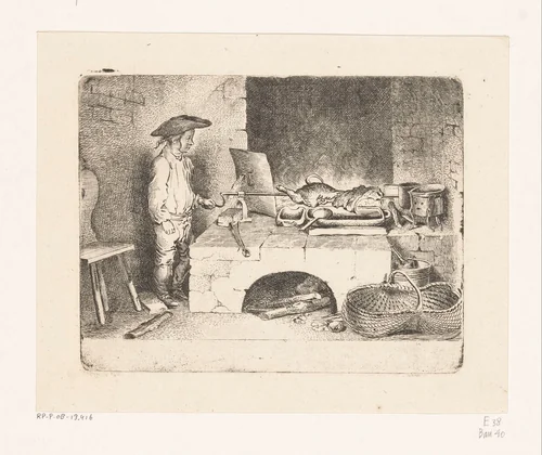Jongen bij het spit by Daniel Nikolaus Chodowiecki, print, 1764