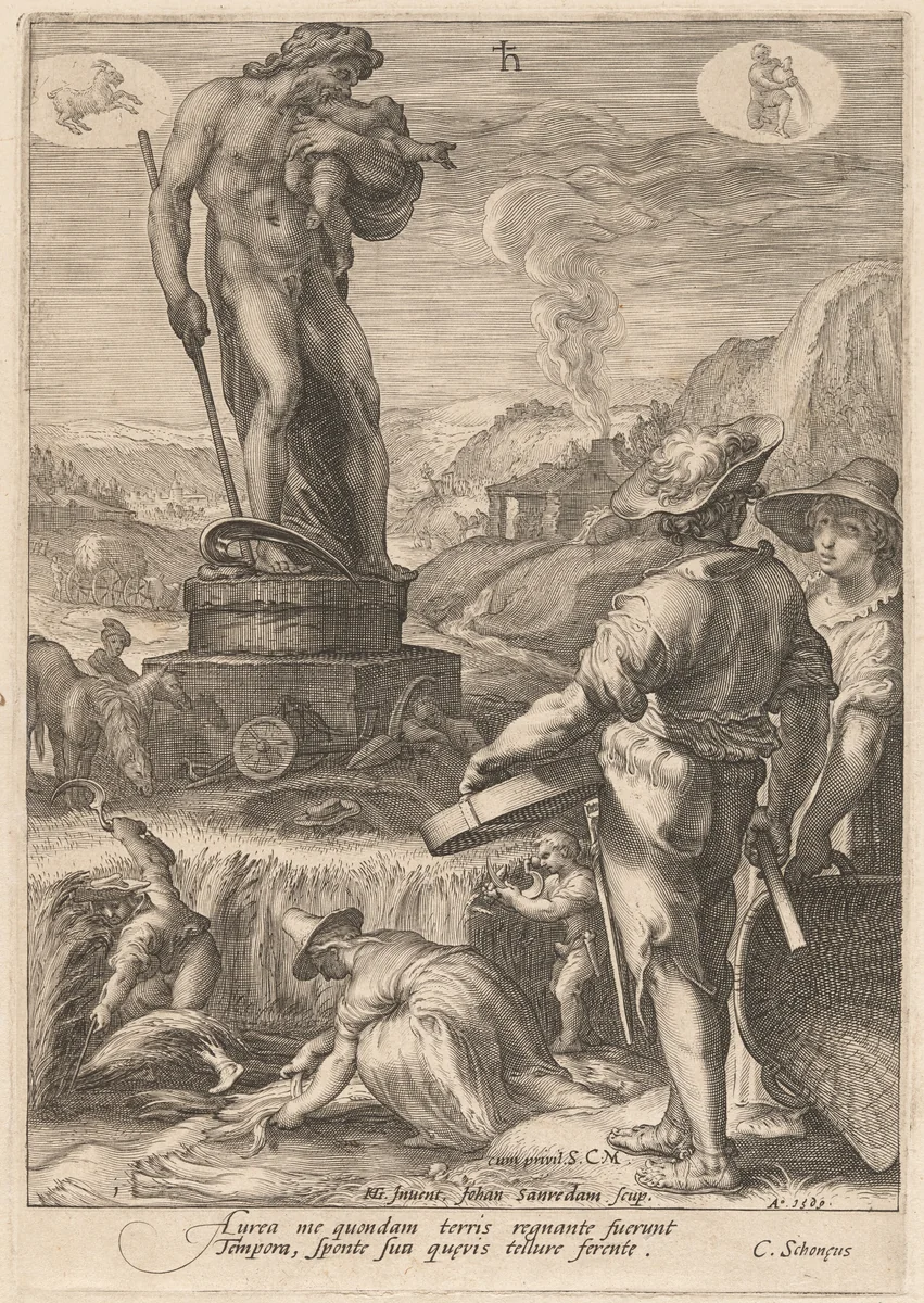 Saturn Presiding Over Agriculture by Jan Pietersz Saenredam; Hendrick Goltzius, print, 1596