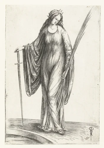 Heilige Catharina met zwaard en palmtak by Unknown, print, 1500-1509