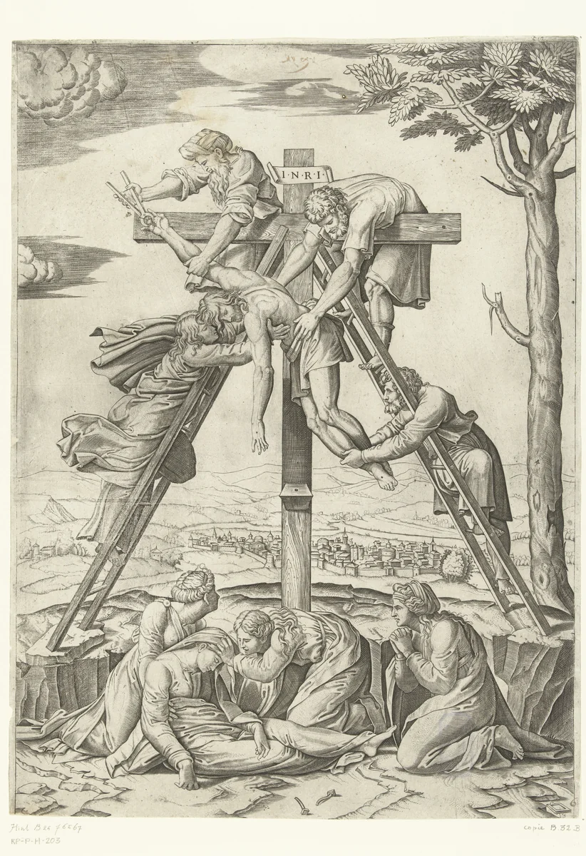 Kruisafneming van Christus by anonymous, print, 1520-1571