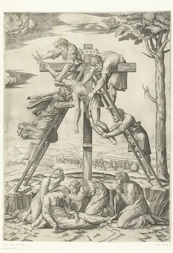 Kruisafneming van Christus by anonymous, print, 1520-1571